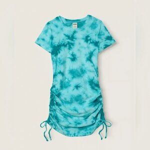 PINK Mini Dress L Beach Cover Up Terry Cloth Blue Tie Dye Victoria's Secret